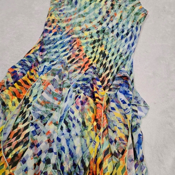 Signature by Robbie Bee ✦ Geometric Midi Dress ✦ Sleeveless Fairy Ruffle Hem 8P - Picture 11 of 16